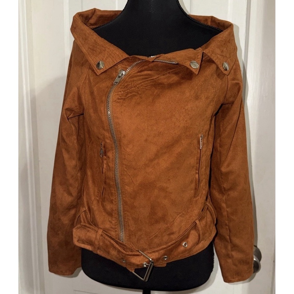 Hayden Los Angeles Brown Biker Jacket Belted Zipped Pockets Women's Size S